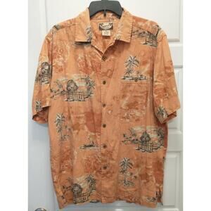 Calypso Joe Cotton Blend Hawaiian Shirt. Men's XL. Orange.